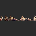 Multiple Men Lying on the Floor with Different Colored Shorts and Relaxed Positions