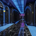 Modern Bar Interior Design With Purple Lighting Mirrored Ceiling Bar Counter And Seating