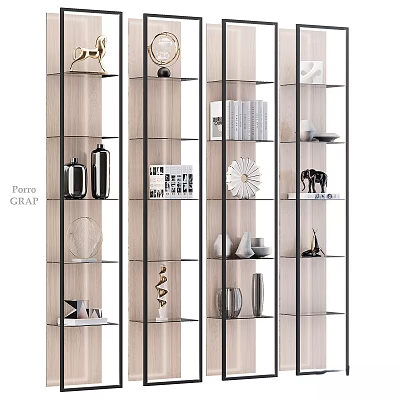 Modern Open Storage Shelving Unit With Wooden Metal Frames Decorative Items Books And Vases 3d model