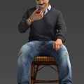Men In Dark Sweater Blue Jeans Various Poses Checking Watch Looking At Phone Adjusting Hair