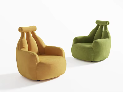 Modern Single Seater Sofa With Yellow And Green Upholstery And Curved Backrest Design 3d model