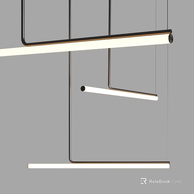 Modern Linear Chandelier With Metal Frame And LED Light Strips For Contemporary Home Interior Design 3d model 