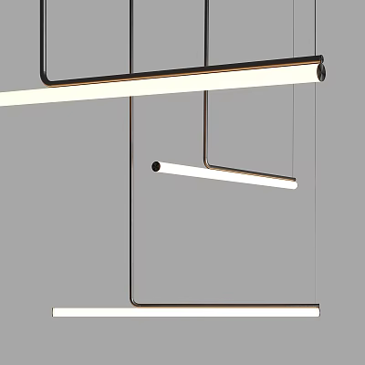 Modern Linear Chandelier With Metal Frame And LED Light Strips For Contemporary Home Interior Design 3d model