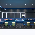 Modern KTV Lounge Design With Blue Sofas Green Stools And Neon Lighting Effects 3d model