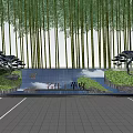 Scenic Wall Landscape Design With Bamboo Grove Green Plants And Stone Carvings