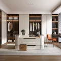 Modern Walk-in Closet Interior Design With Wardrobes Dressing Table Mirror And Orange Chair