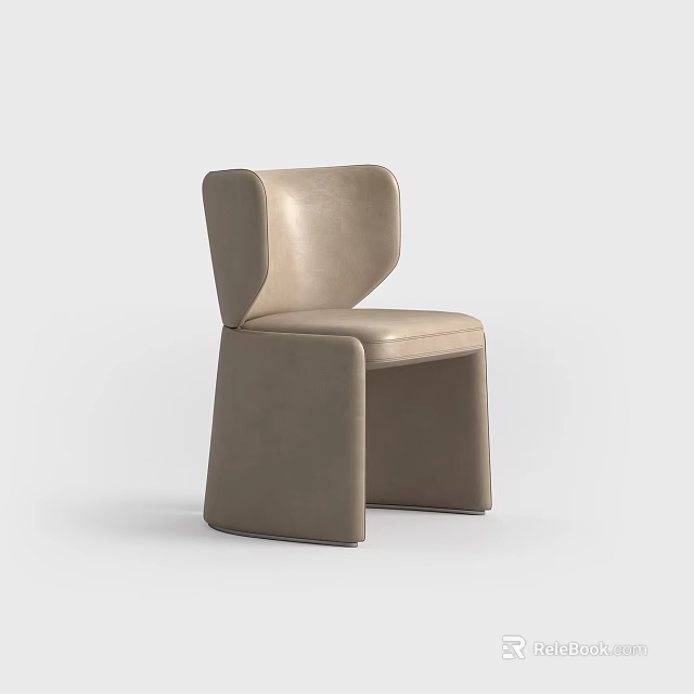Modern Beige Leather Single Chair With Curved Backrest And Thick Legs 3d model 
