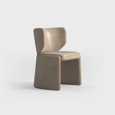 Modern Beige Leather Single Chair With Curved Backrest And Thick Legs 3d model