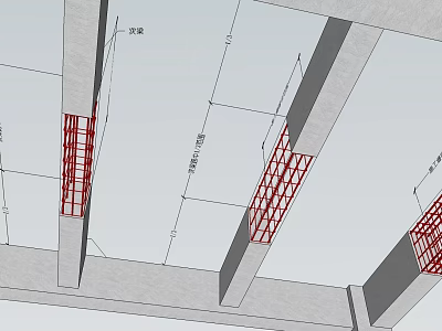 Structural Construction Drawing Showing Reinforced Concrete Beams With Steel Rebar Details 3d model