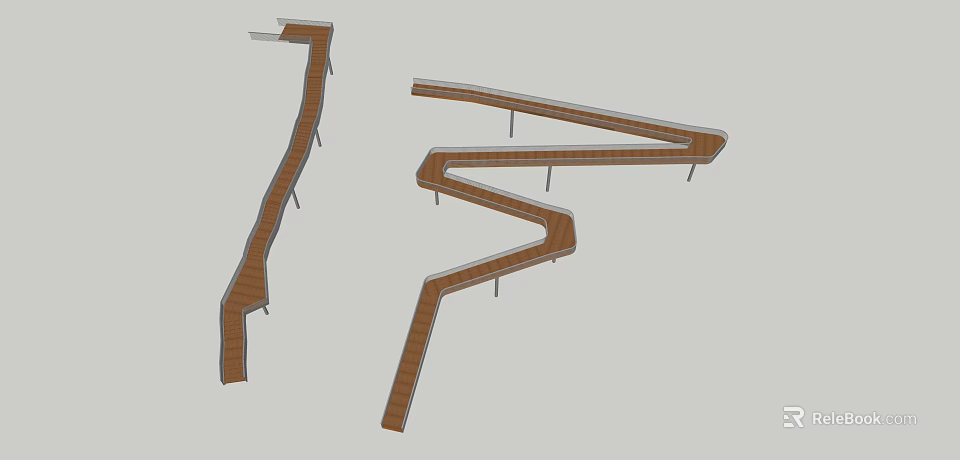 Modern Curved Wooden Road Facilities With Support Structures And Pathway Design 3d model
