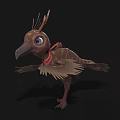 Cartoon Bird Character With Brown Feathers Large Eyes And Red Collar Spread Wings
