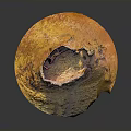 Ancient Fortress Ruins Red Orange Circular Structure with Weathered Stone Walls on Yellow Terrain
