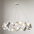Modern Geometric Chandelier With Circular Frame Triangle Elements And Light Bulbs 3d model