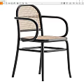 Stylish Modern Leisure Chair With Rattan Weave Seat Backrest And Black Metal Armrest Frame