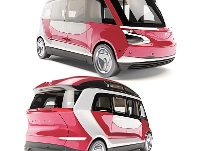 Modern Red And White Bus Exterior Design With Sleek Body And Large Windows 3d model