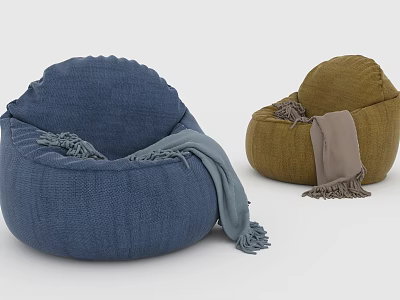 Blue And Green Fabric Bean Bag Chairs With Comfortable Round Design And Blankets 3d model
