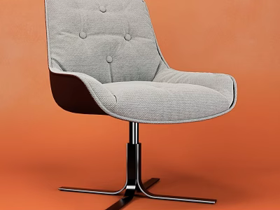 Comfortable Leisure Chair With Light Gray Upholstered Fabric Tufted Backrest And Metal Swivel Base 3d model