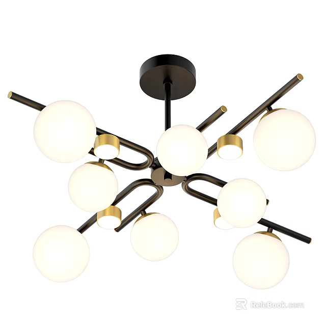 Modern Ceiling Light With Multiple Globe Lights And Gold Accents 3d model
