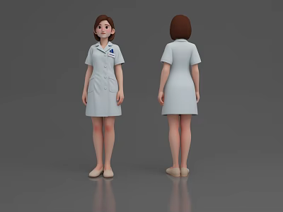 Light Blue Nurse Uniform Worn by Woman with Short Sleeves Front and Back View 3d model