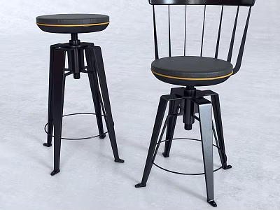 Modern Black Bar Stools With Metal Frame And Leather Seat Gold Trim 3d model