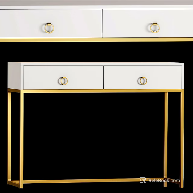 Modern White Dining Table With Gold Metal Legs And Drawer Design 3d model 