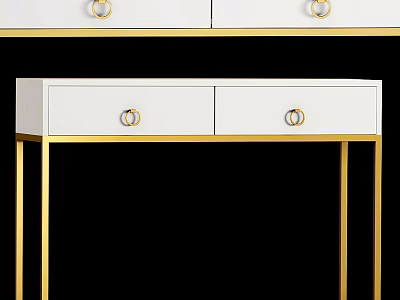 Modern White Dining Table With Gold Metal Legs And Drawer Design 3d model