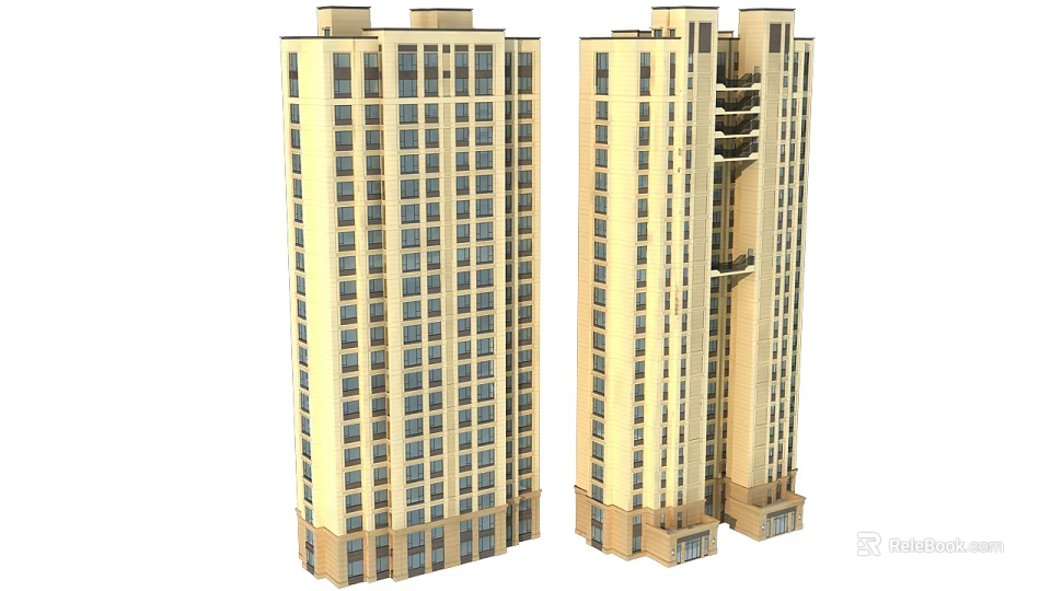 Modern High Rise Residential Building Exterior With Multiple Windows And Base Design 3d model 