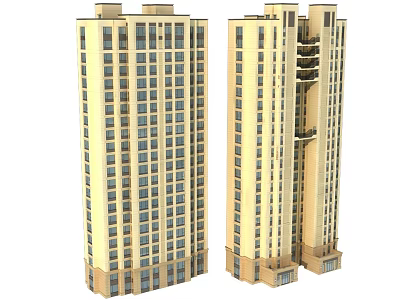 Modern High Rise Residential Building Exterior With Multiple Windows And Base Design 3d model