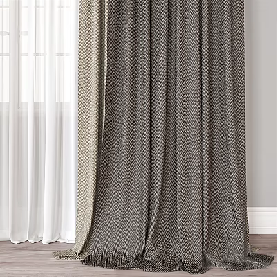 Elegant Gray Curtains With Herringbone Fabric And Sheer White Layers For Modern Home 3d model