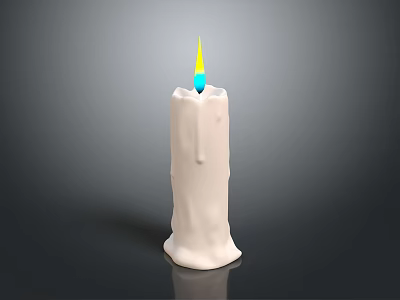 White Candle Lamp With Melted Texture And Yellow And Blue Flame On Gray Background 3d model
