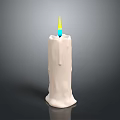 White Candle Lamp With Melted Texture And Yellow And Blue Flame On Gray Background