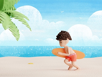 Modern Cartoon Scene Fresh Summer Surf 3d model