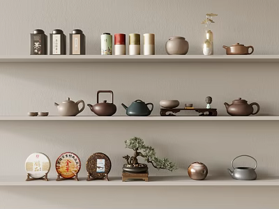 Elegant Traditional Tea Sets Display On Shelves With Teapots Caddies And Ceramic Ware 3d model