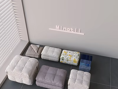 Minotti Bedding Collection With Various Colored Cushions And Patterned Designs 3d model