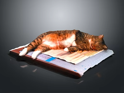 Orange and white cat lying relaxed sleeping comfortably on newspaper sheet 3d model