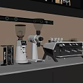 Modern Kitchen Appliances Coffee Machine Grinder And Storage Tins With Warm Lighting
