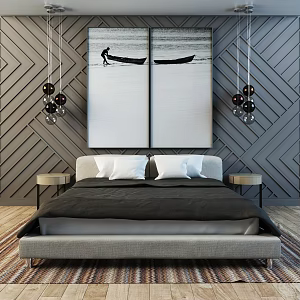 Modern background double bed 3d model