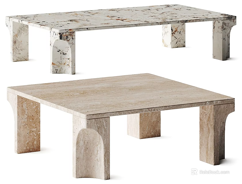 Modern Stone Coffee Table Featuring Sculpted Legs And Light Neutral Finish 3d model