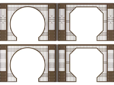 Traditional Wooden Door Arches Featuring Lattice Design And Various Shapes 3d model
