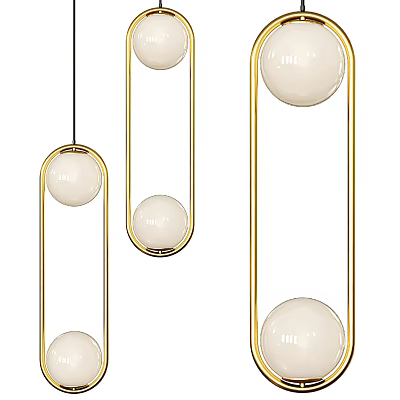 Modern Set of Three Golden Frame Pendant Lights With White Spherical Shades 3d model