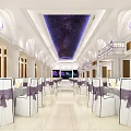 Elegant Banquet Hall With Starry Ceiling White Columns And Purple Bow Chairs