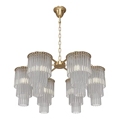 Elegant Modern Chandelier With Gold Metal Frame And Multiple Hanging Transparent Glass Tubes 3d model