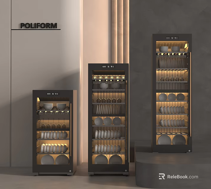 Poliform Kitchen Appliances Display Cabinets With Glass Doors And Interior Lighting 3d model 