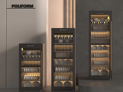 Poliform Kitchen Appliances Display Cabinets With Glass Doors And Interior Lighting 3d model