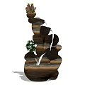 Multi tiered Garden Ornament With Flowing Water Succulents And Green Plants