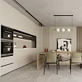 Modern Minimalist Kitchen Interior With Pendant Lights Dining Table And Neutral Cabinets 3d model