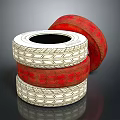 Stylish Stacked Red And White Tires With Intricate Tread Patterns On Dark Background