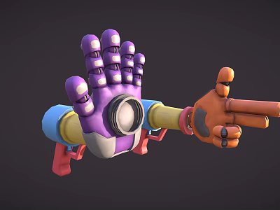 Purple Mechanical Glove Weapon With White Joints Circular Device And Orange Pointing Finger 3d model