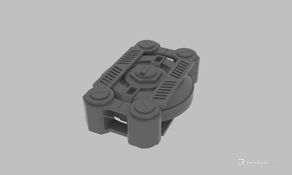 Gray Mechanical Component 3D Model With Circular Protrusions Ventilation Slots And Hexagonal Center 3d model 