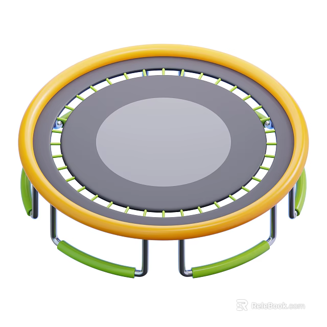 Fun Trampoline With Yellow Frame Gray Jumping Mat And Green Handles For Kids Play 3d model 